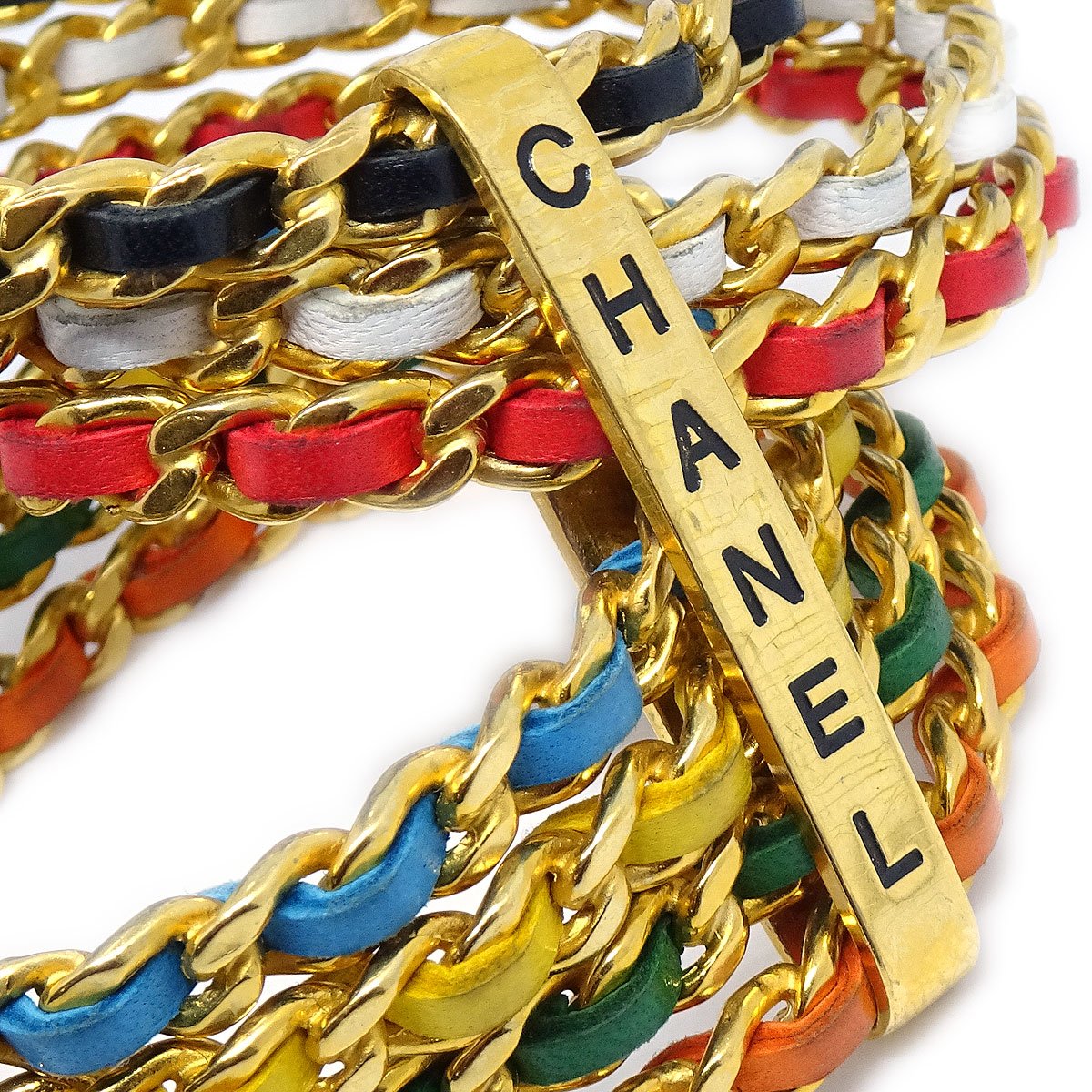 CHANEL 1993 Multicolor Leather Chain Bangle 06127
