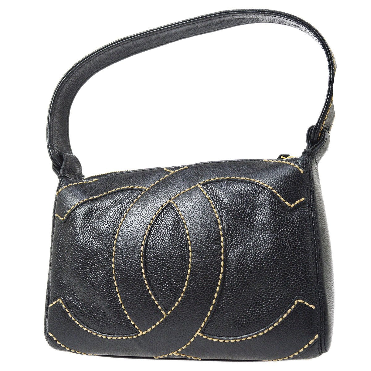 CHANEL 2004-2005 Black Caviar Wild CC Stitch Handbag ao32359