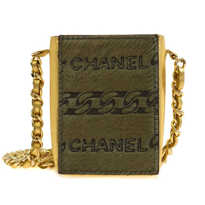 CHANEL 2001 Chain Mini Shoulder Pochette Pony Hair Khaki