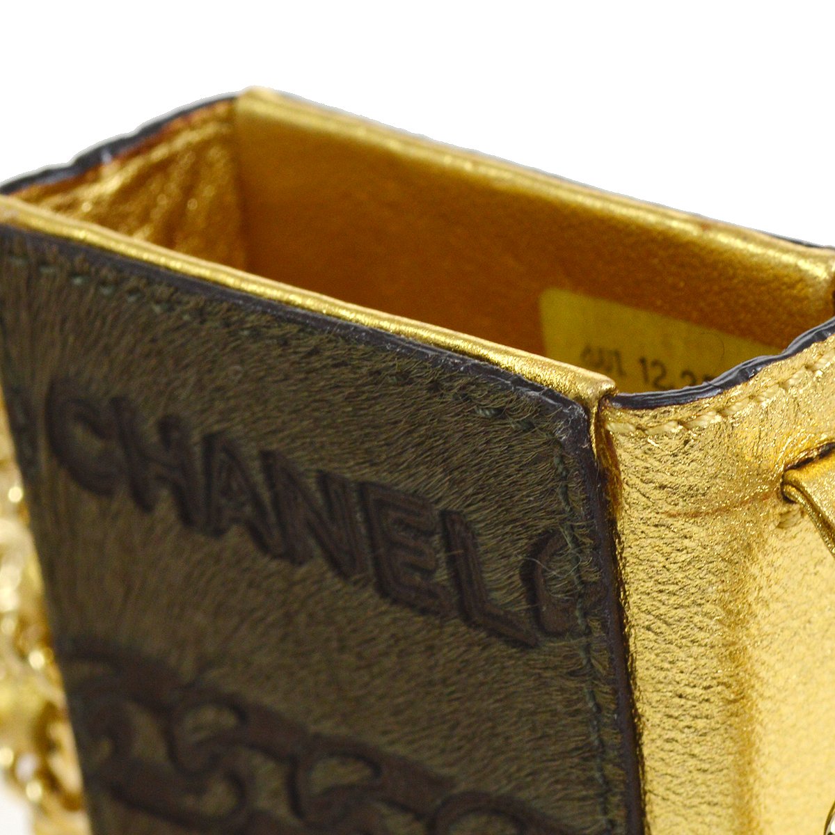 CHANEL 2001 Chain Mini Shoulder Pochette Pony Hair Khaki
