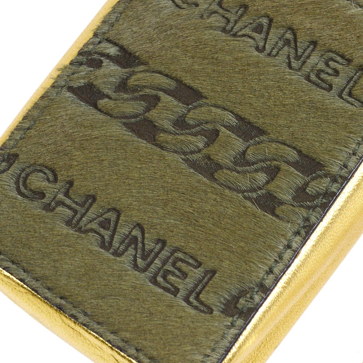 CHANEL 2001 Chain Mini Shoulder Pochette Pony Hair Khaki