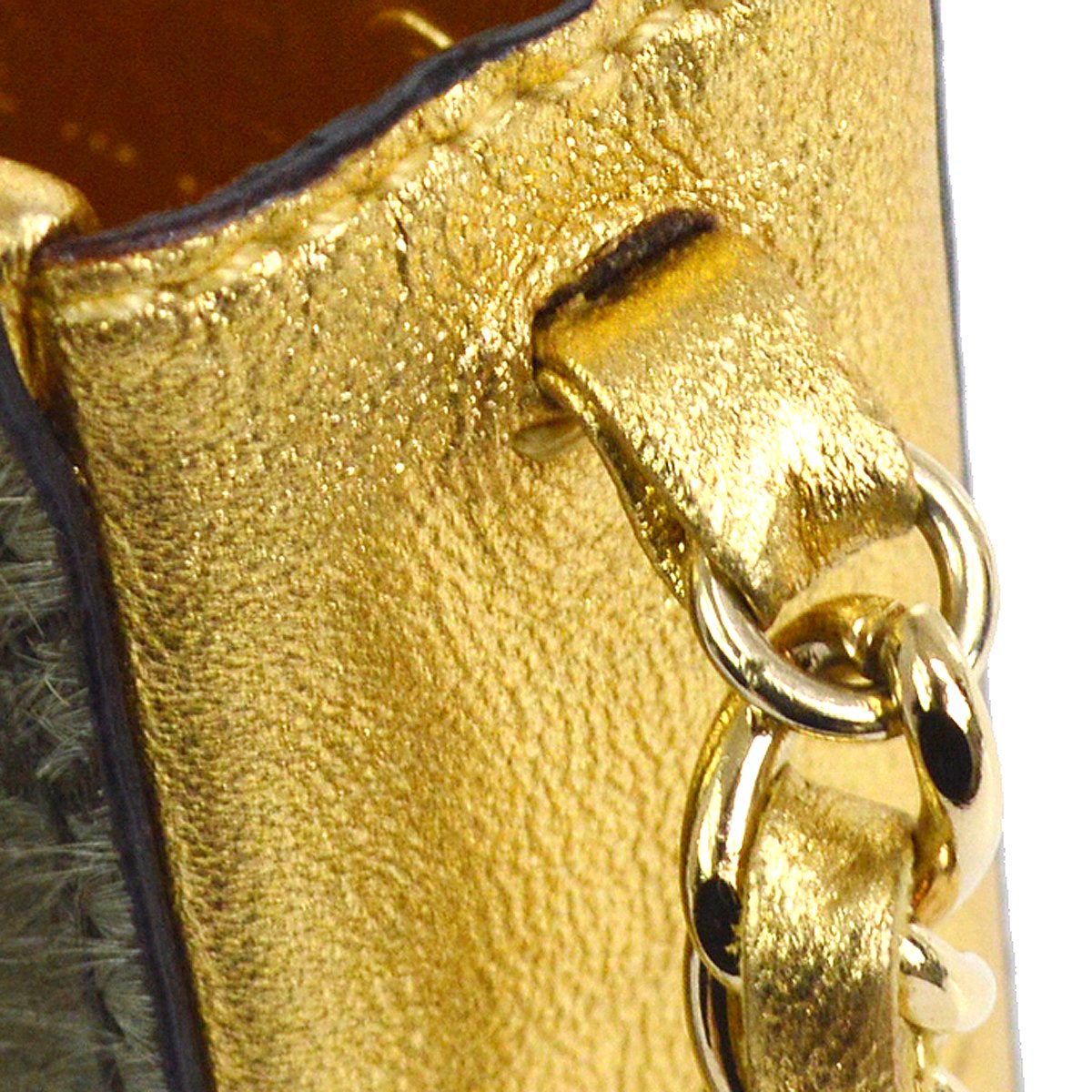 CHANEL 2001 Chain Mini Shoulder Pochette Pony Hair Khaki