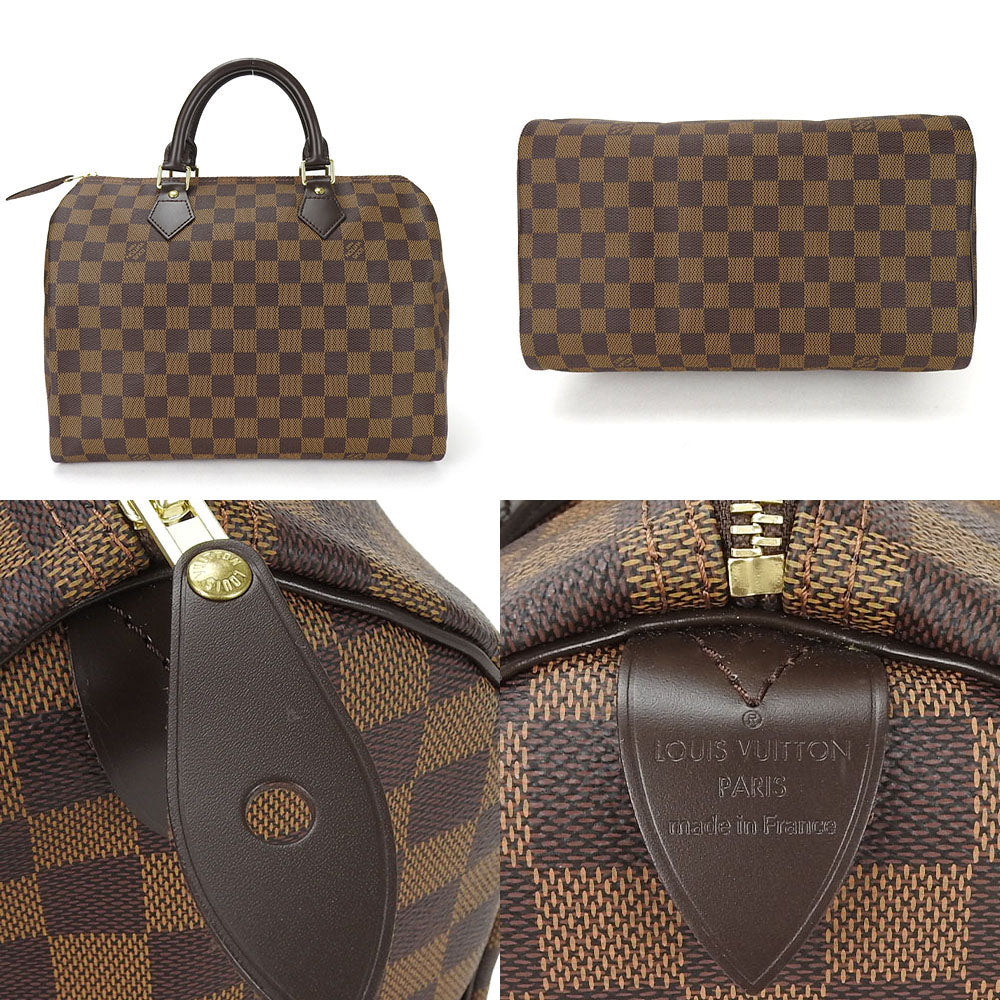 Louis Vuitton Handbag Boston Speedy 30 Damier Ebene Gold Metal