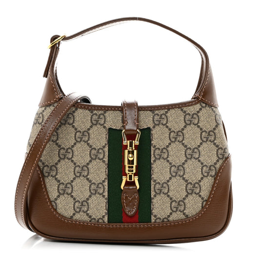 Amelia GG Supreme Monogram Azalea Calfskin Web Mini Jackie 1961 Hobo Beige Ebony Brown Sugar