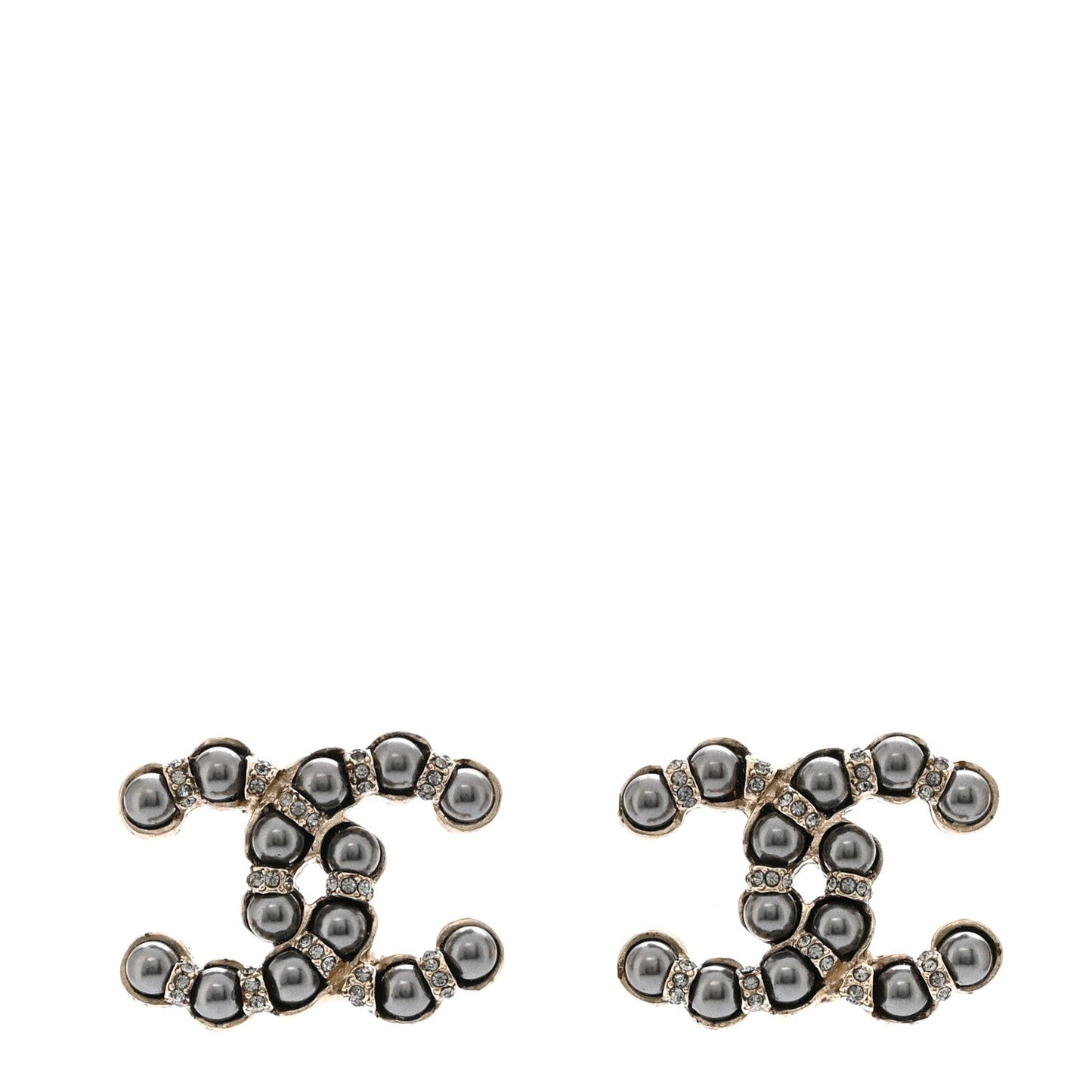 Amelia Pearl Crystal Nefertiti CC Earrings Silver Dark Grey