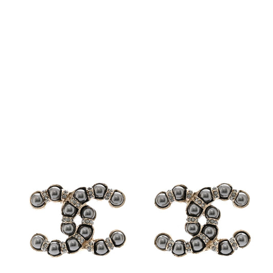 Amelia Pearl Crystal Nefertiti CC Earrings Silver Dark Grey