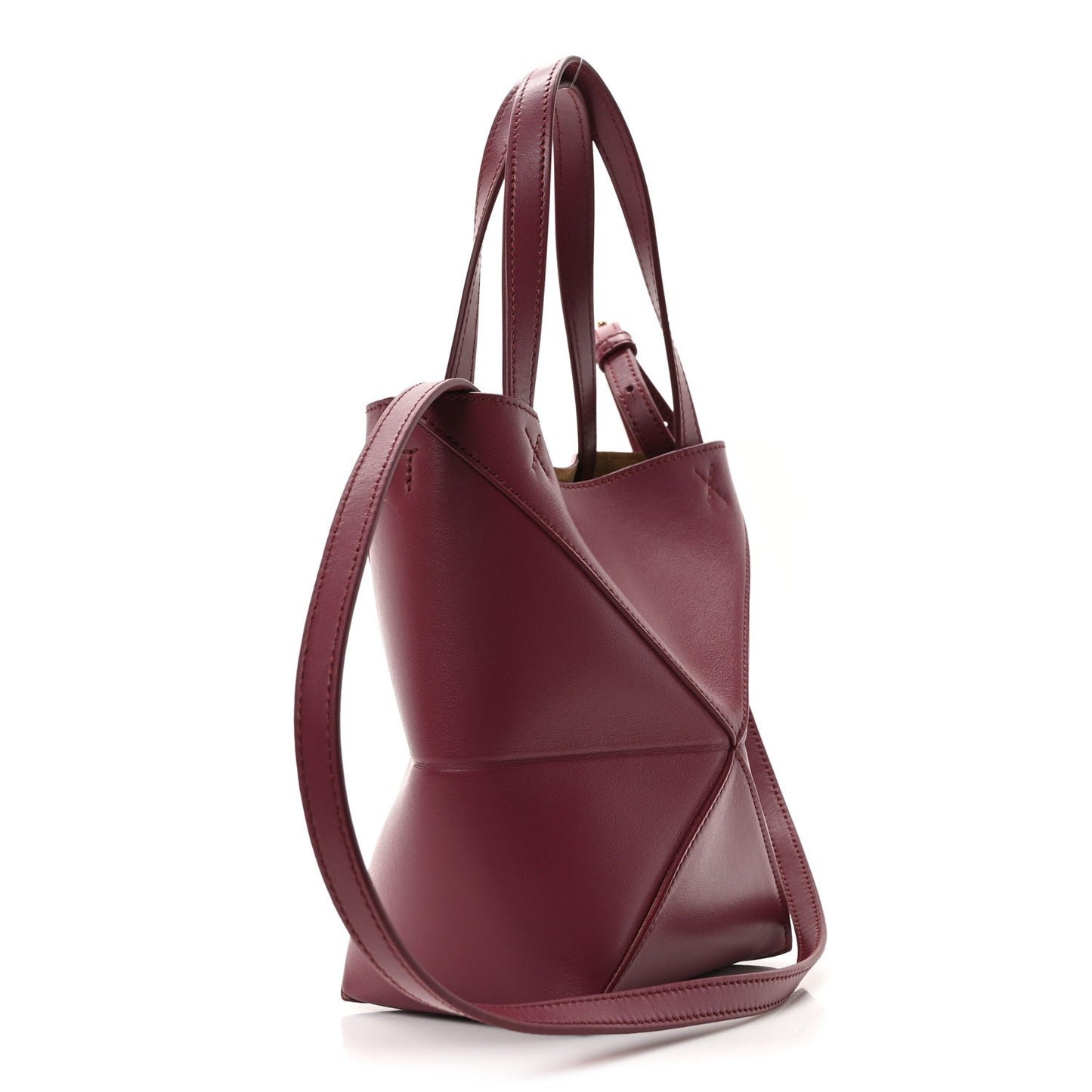 Loewe Shiny Calfskin Mini Puzzle Fold Tote Crimson
