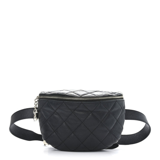 Amelia Grained Calfskin Quilted Waist Belt Bag Black