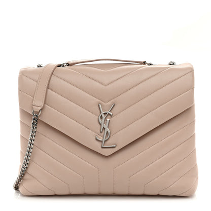 Saint Laurent Calfskin Y Quilted Monogram Medium Loulou Chain Satchel Rose Antic