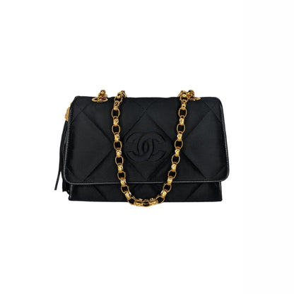 Chanel   Satin Quilted CC Tassel Flap Bag