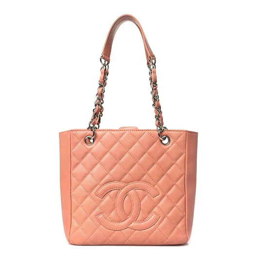 Amelia Caviar Quilted Petit Shopping Tote PST Pink