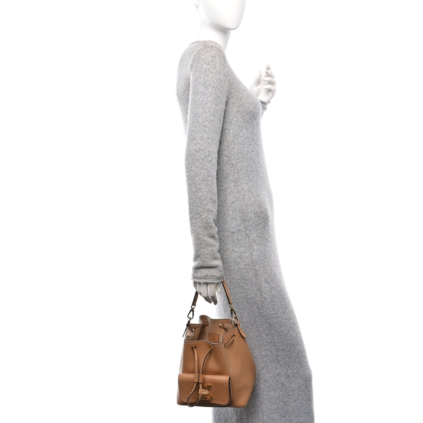 Louis Vuitton Calfskin Lockme Bucket MM Arizona Beige