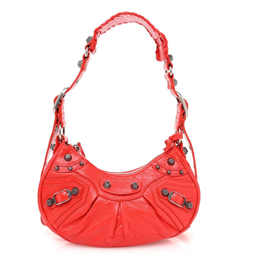 Balenciaga Agneau Arena Le Cagole Shoulder Bag XS Tomato Red