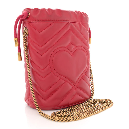 Amelia Calfskin Matelasse Mini GG Marmont 2.0 Bucket Bag Hibiscus Red