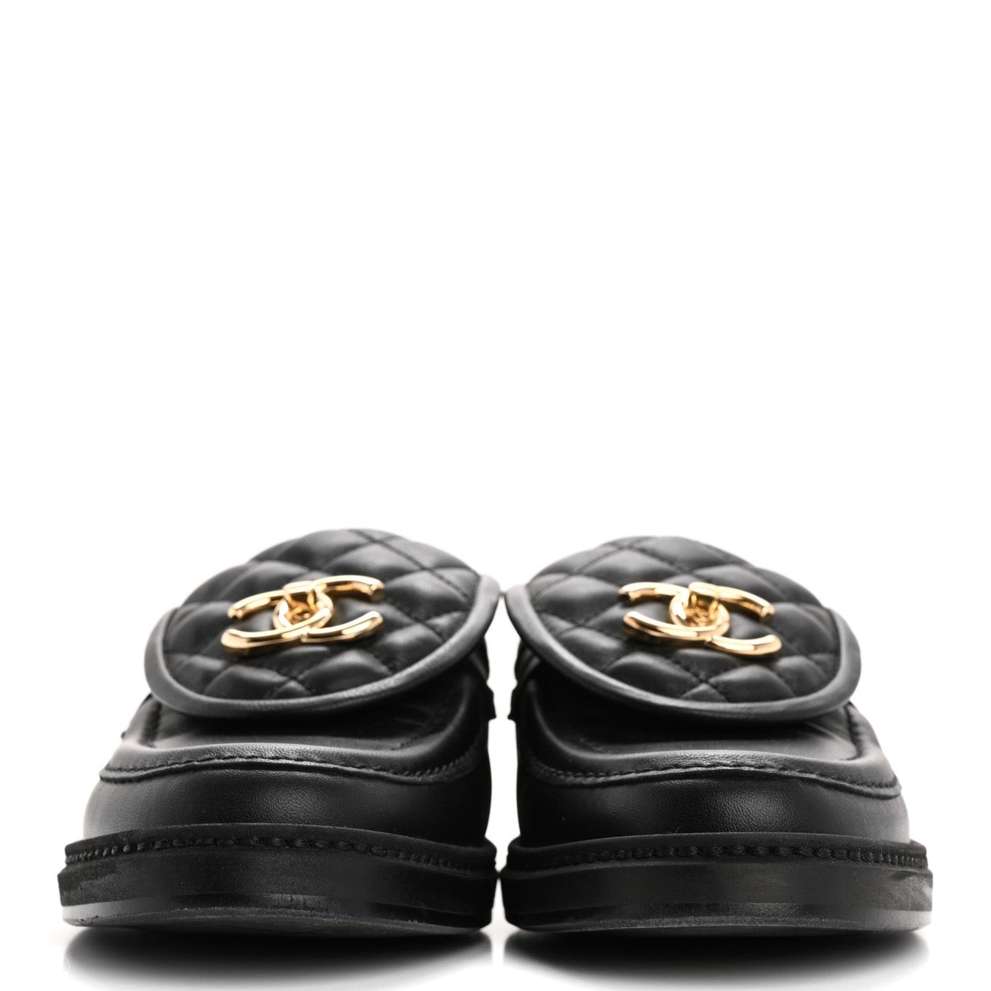 Amelia Lambskin Quilted CC TurnLock Loafers 36 Black
