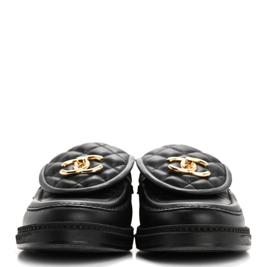 Amelia Lambskin Quilted CC TurnLock Loafers 36 Black
