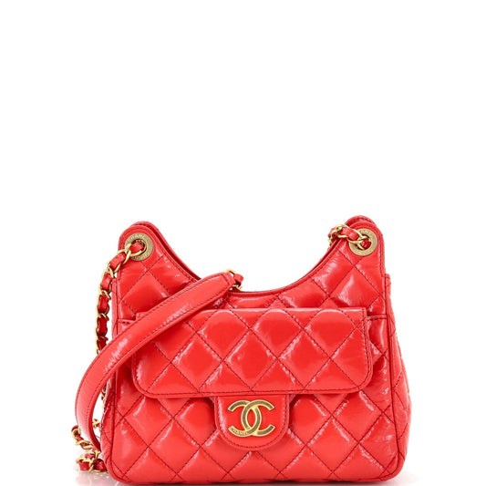 CHANEL Wavy CC Hobo Quilted Crumpled Calfskin Small
