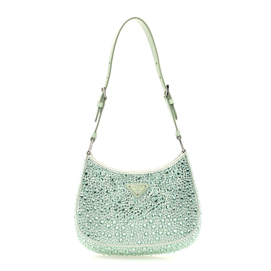 Prada Satin Crystal Cleo Adjustable Strap Shoulder Bag Acqua