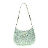 Prada Satin Crystal Cleo Adjustable Strap Shoulder Bag Acqua