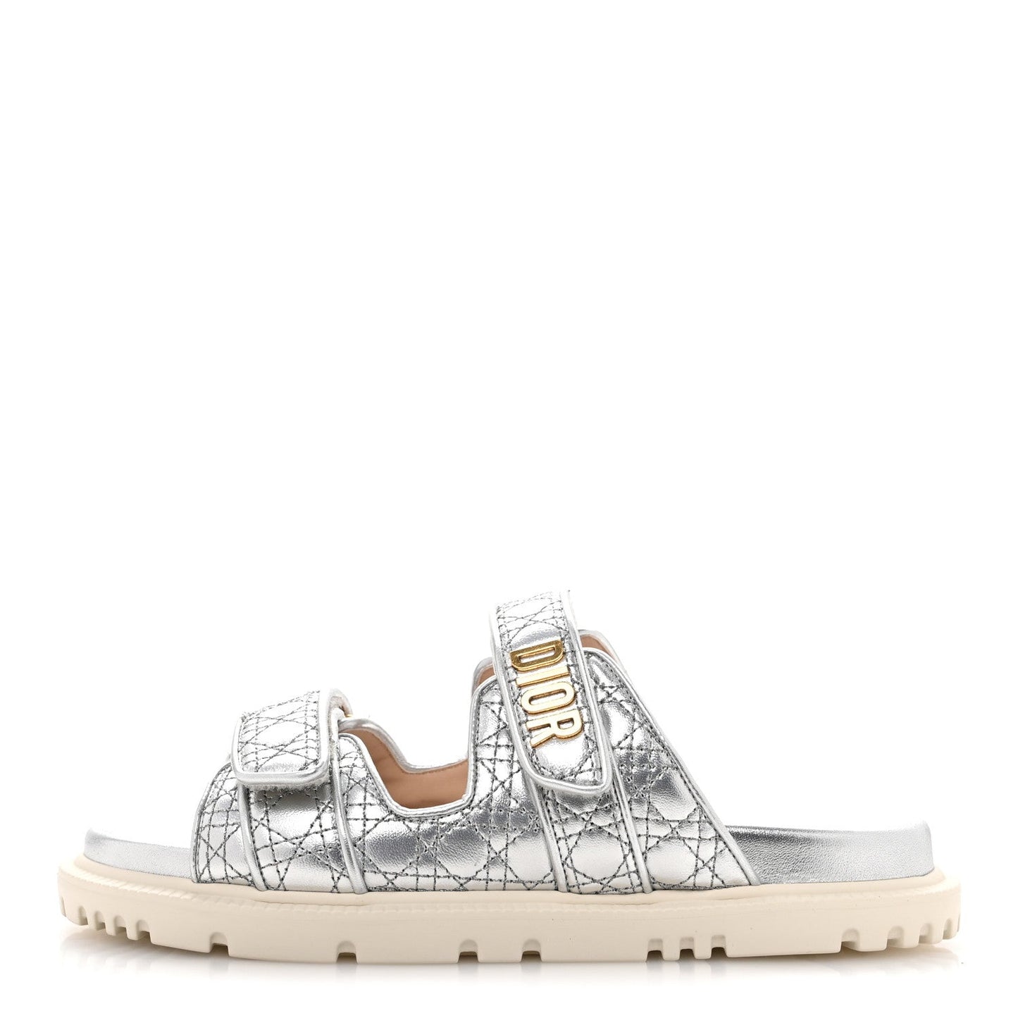 Christian Dior Laminated Sheepskin Cannage Dior Or Dioract Slide Sandals 39 Steel