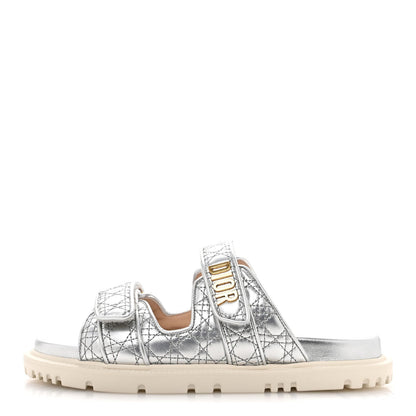 Christian Dior Laminated Sheepskin Cannage Dior Or Dioract Slide Sandals 39 Steel