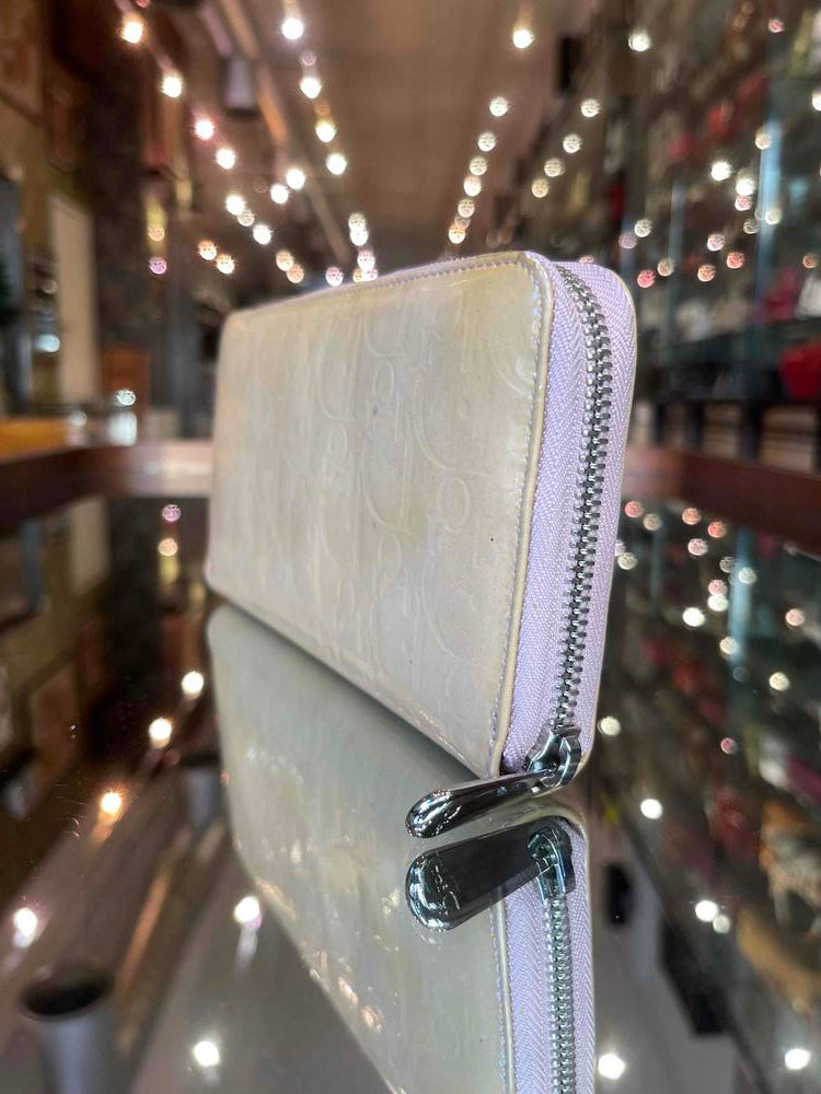Dior Beige Patent Leather Logo Zip Wallet