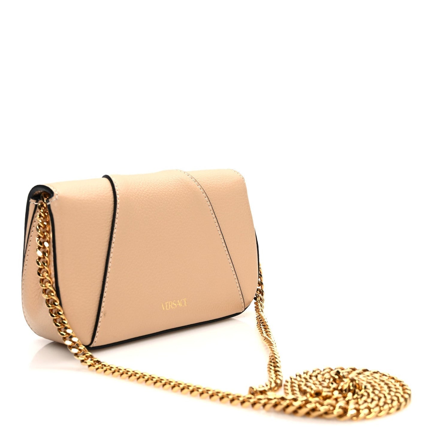Versace Grained Calfskin Virtus Mini Chain Bag Beige