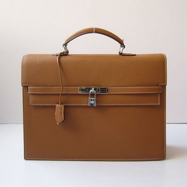 Luxury Hermes Briefcases H269 Briefcase Cow Leather Coffee Bag