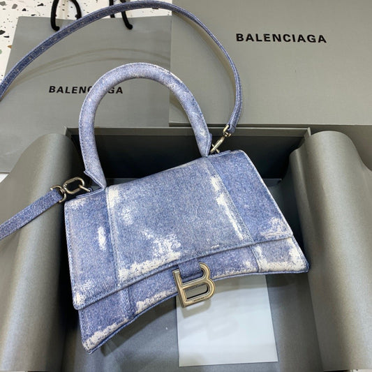 BLN-Ciaga Hourglass Small Handbag In Blue Denim Printed, For Women,  Bags 9in/23Amelia5935462104W9064