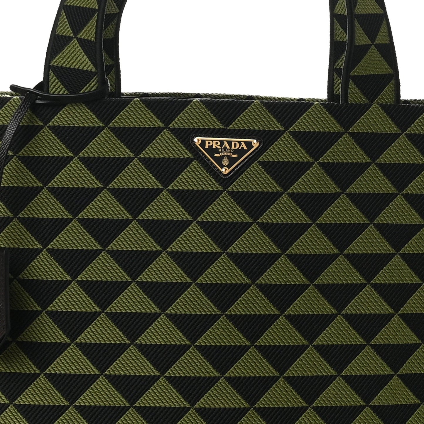 Prada Jacquard Saffiano Triangolo Symbole Embroidered Shopping Tote Black Edera