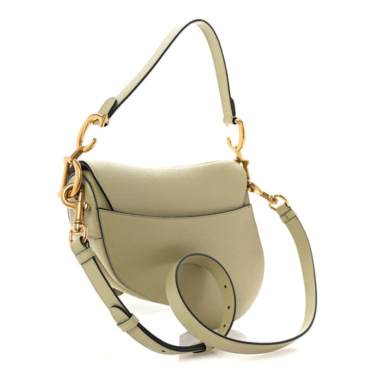 Christian Dior Grained Calfskin Saddle Bag With Strap Desert Sage