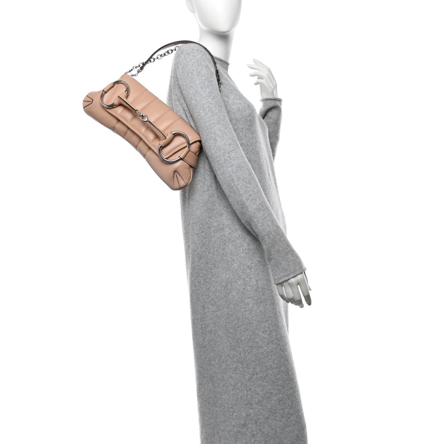 Amelia Nappa Vertical Matelasse Medium Maxi Horsebit Chain Shoulder Bag Rose Beige
