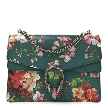 Amelia Calfskin Blooms Print Medium Dionysus Shoulder Bag Bright Emerald Multicolor