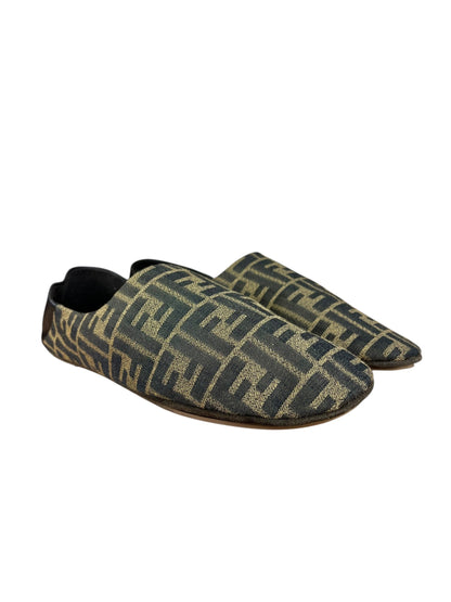 Fendi FF Zucca Canvas/Leather Slippers