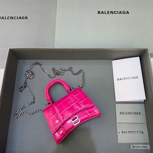 BLN-Ciaga Hourglass Mini Handbag With Chain In Dark Pink, For Women,  Bags 4.7in/12cm