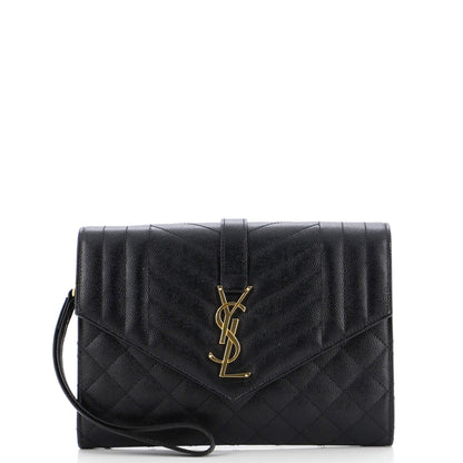 Classic Monogram Envelope Wristlet Clutch Mixed Matelasse Leather