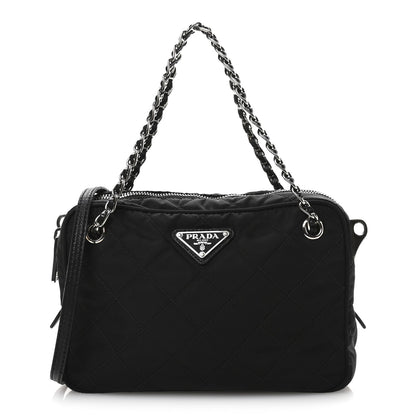 Prada Nylon Tessuto Impuntu Quilted Bandoliera Crossbody Bag Black