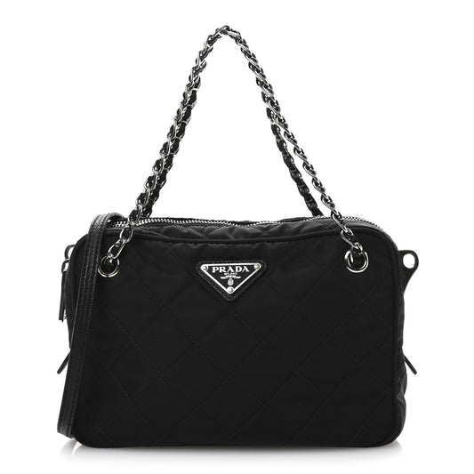 Prada Nylon Tessuto Impuntu Quilted Bandoliera Crossbody Bag Black