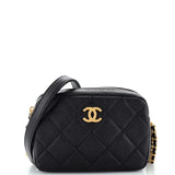CHANEL Chain Melody Camera Bag Quilted Caviar Small
