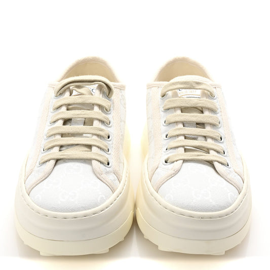 Amelia GG Monogram Womens 1977 Tennis Platform 52mm Sneakers 37 Great White Mystic White