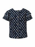 CHANEL Cap Sleeve Black, White & Blue Size US 8 Jacket