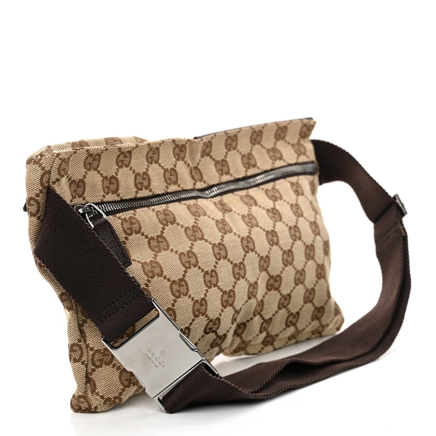 Amelia GG Monogram Double Pocket Belt Bag Dark Brown