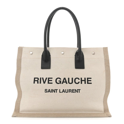 Saint Laurent Linen Calfskin Small Rive Gauche Tote Greggio Natural