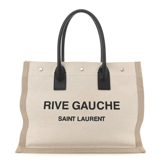 Saint Laurent Linen Calfskin Small Rive Gauche Tote Greggio Natural
