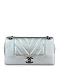 Chanel 2017 Mademoiselle Silver Chevron Single Flap