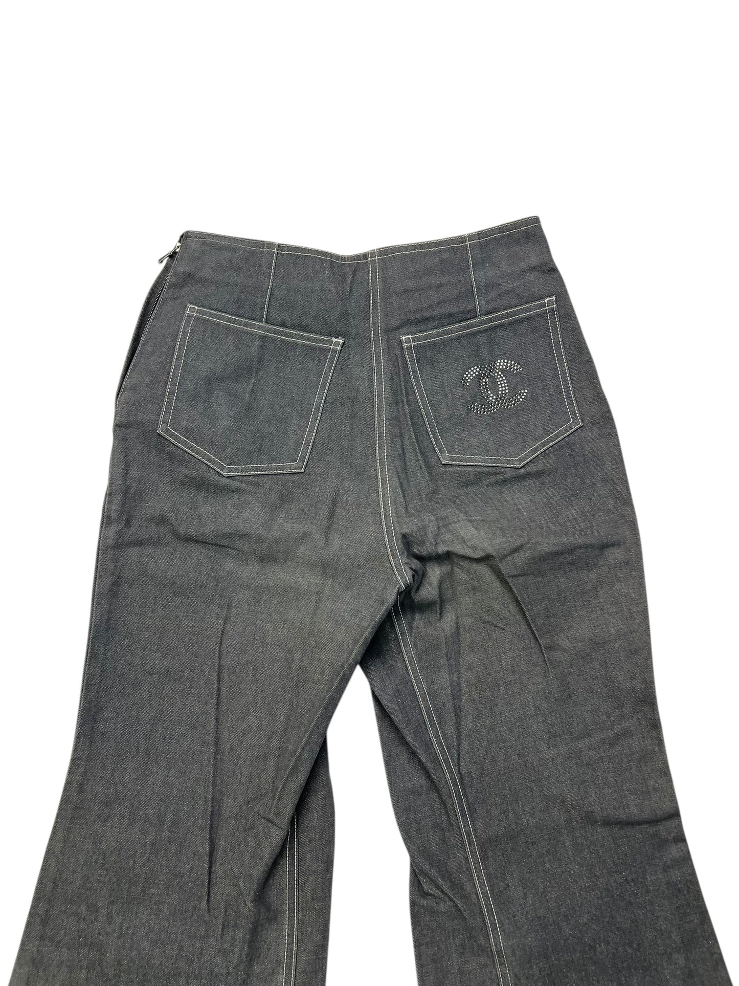 Chanel   Washed Black Denim Flare Jeans