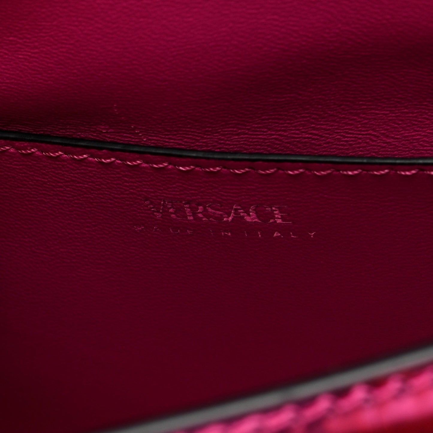 Versace Patent Calfskin Mini La Medusa Chain Top Handle Bag Fuchsia