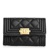 Amelia Caviar Quilted Boy Flap Card Holder Black
