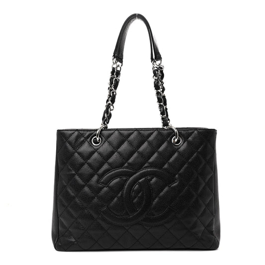 Amelia Caviar Quilted Grand Shopping Tote GST Black