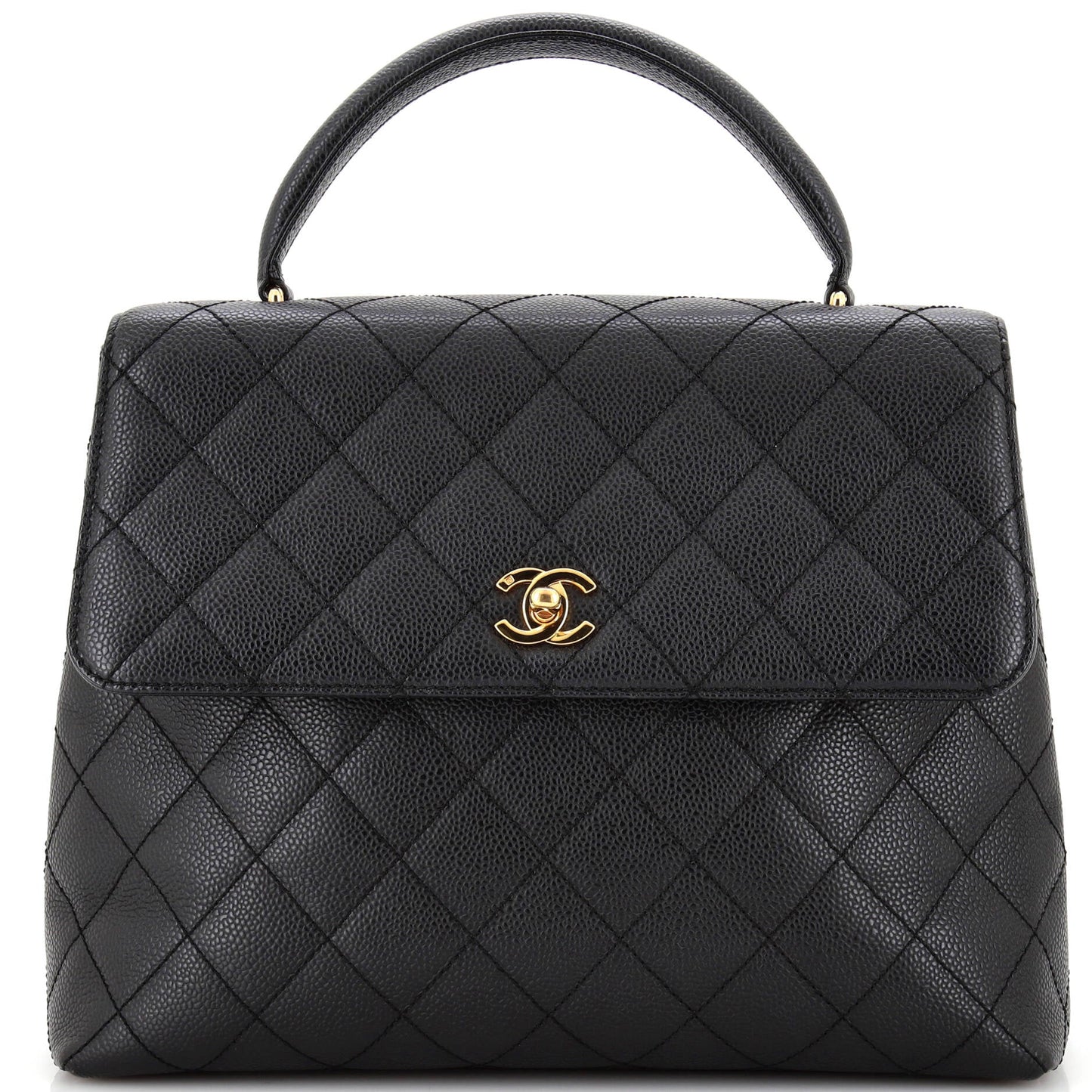 CHANEL   Classic Top Handle Flap Bag Quilted Caviar Jumbo